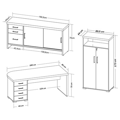 Escritório Completo Tamburato 4 Portas 7 Gavetas Carvalho/Branco - Artany Móveis