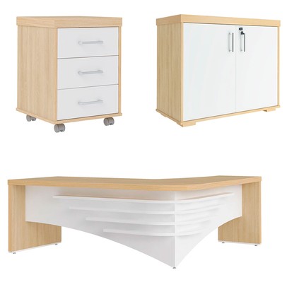 Escritório Completo Tamburato 2 Portas 3 Gavetas 1 Prateleira 006208 Carvalho/Branco - Artany Móveis