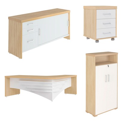 Escritório Completo Diretor 4 Portas 6 Gavetas Carvalho/Branco - Artany Móveis