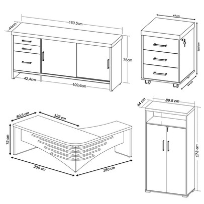 Escritório Completo Diretor 4 Portas 6 Gavetas Carvalho/Branco - Artany Móveis