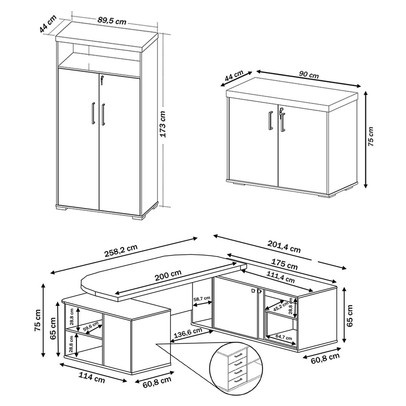 Escritório Completo Presidente 6 Portas 4 Gavetas Carvalho/Branco - Artany Móveis