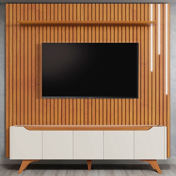 Estante para TV Até 75 Polegadas Grécia 4 Portas 1 Gaveta com Led Cascata Off White/Naturalle 11766 - Mavaular