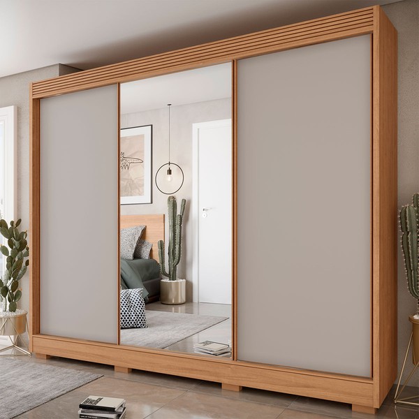 Guarda-Roupa Casal Detroit 3 Portas 3 Gavetas Naturale Tx/Off White - Fama Móveis