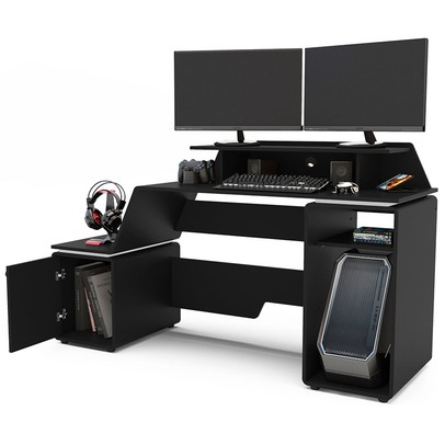 Mesa Gamer Space Two 1 Porta 2 Prateleiras Preto/Branco - Politorno