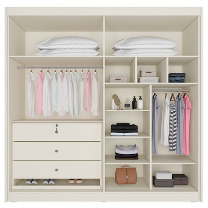 Guarda-Roupa Casal Nantes 4 Portas 3 Gavetas 100% Mdf Off White - Europa Móveis