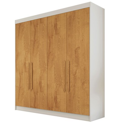 Guarda-Roupa Casal Nantes 4 Portas 3 Gavetas 100% Mdf Off White/Peroba - Europa Móveis