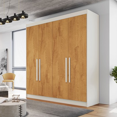 Guarda-Roupa Casal Nantes 4 Portas 3 Gavetas 100% Mdf Off White/Peroba - Europa Móveis
