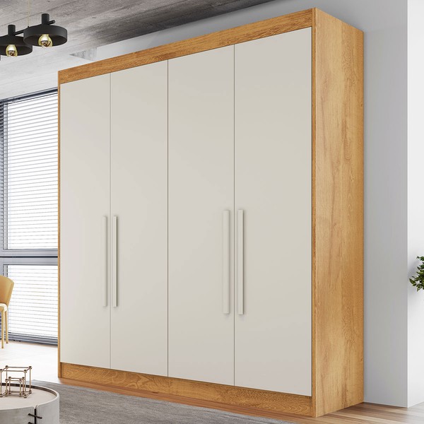 Guarda-Roupa Casal Nantes 4 Portas 3 Gavetas 100% Mdf Peroba/Off White - Europa Móveis