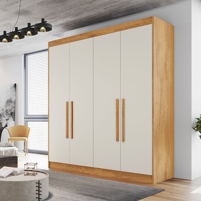 Guarda-Roupa Casal Nantes 4 Portas 3 Gavetas 100% Mdf Peroba/Off White - Europa Móveis
