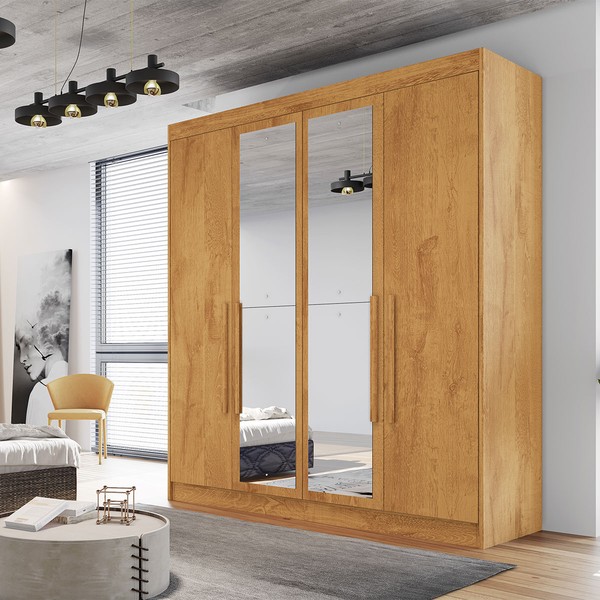 Guarda-Roupa Casal Nantes 4 Portas 3 Gavetas 100% Mdf com Espelho Peroba - Europa Móveis