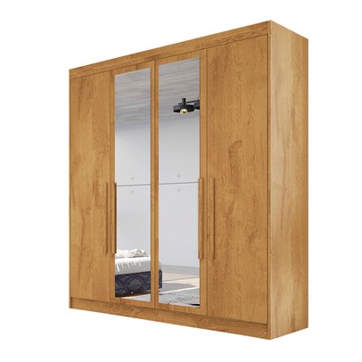 Guarda-Roupa Casal Nantes 4 Portas 3 Gavetas 100% Mdf com Espelho Peroba - Europa Móveis