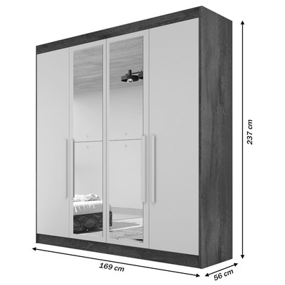 Guarda-Roupa Casal Nantes 4 Portas 3 Gavetas 100% Mdf com Espelho Peroba/Off White - Europa Móveis