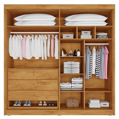 Guarda-Roupa Casal Nantes 4 Portas 3 Gavetas 100% Mdf com Espelho Peroba/Off White - Europa Móveis
