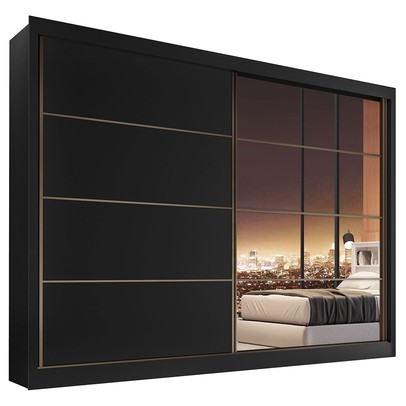 Guarda-Roupa Casal Sevilha 2 Portas 6 Gavetas 100% Mdf Espelhado Preto/Branco - Mademarques