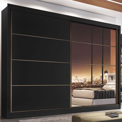 Guarda-Roupa Casal Sevilha 2 Portas 6 Gavetas 100% Mdf Espelhado Preto/Branco - Mademarques