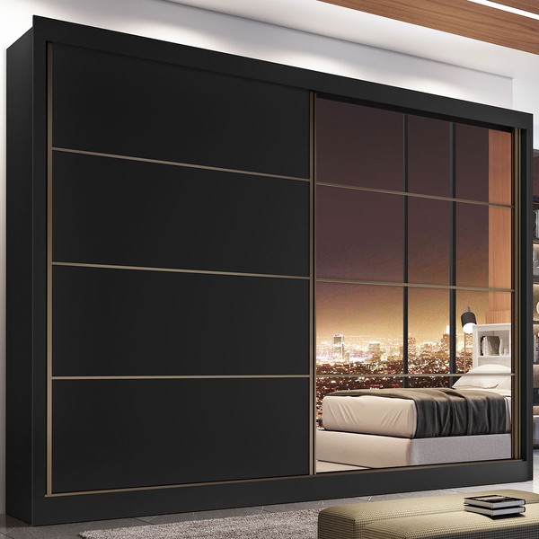 Guarda-Roupa Casal Sevilha 2 Portas 6 Gavetas 100% Mdf Espelhado Preto/Branco - Mademarques