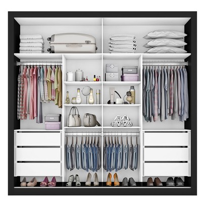 Guarda-Roupa Casal Sevilha 2 Portas 6 Gavetas 100% Mdf Espelhado Preto/Branco - Mademarques