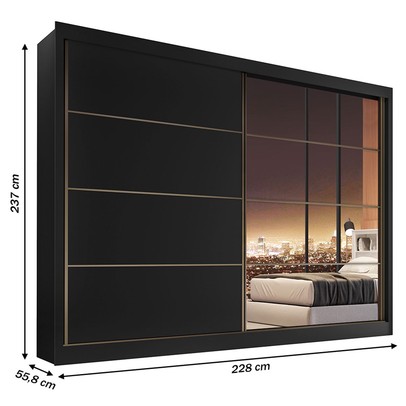 Guarda-Roupa Casal Sevilha 2 Portas 6 Gavetas 100% Mdf Espelhado Preto/Branco - Mademarques