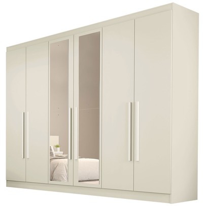 Guarda-Roupa Casal Oslo 6 Portas 6 Gavetas 100% Mdf com Espelho Off White - Mademarques
