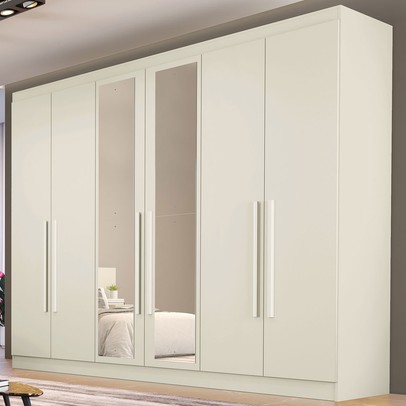 Guarda-Roupa Casal Oslo 6 Portas 6 Gavetas 100% Mdf com Espelho Off White - Mademarques