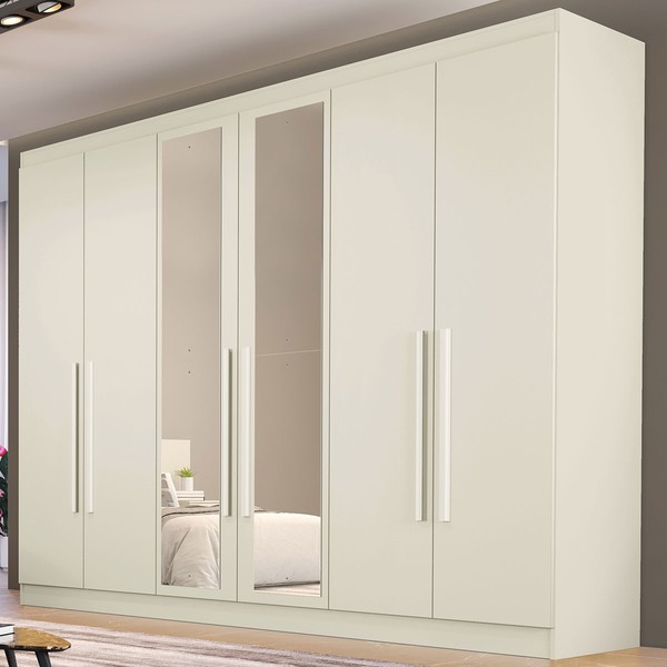 Guarda-Roupa Casal Oslo 6 Portas 6 Gavetas 100% Mdf com Espelho Off White - Mademarques