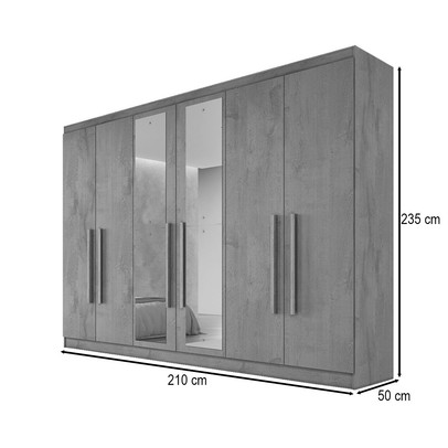 Guarda-Roupa Casal Oslo 6 Portas 6 Gavetas 100% Mdf com Espelho Off White/Peroba - Mademarques