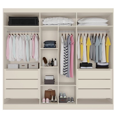 Guarda-Roupa Casal Oslo 6 Portas 6 Gavetas 100% Mdf com Espelho Off White/Peroba - Mademarques