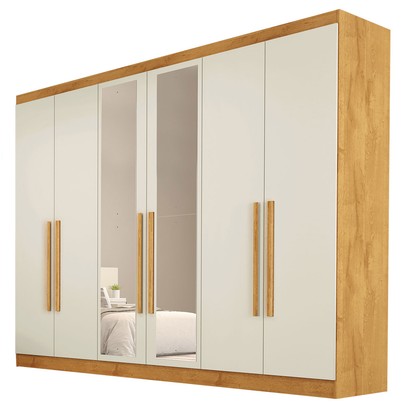 Guarda-Roupa Casal Oslo 6 Portas 6 Gavetas 100% Mdf com Espelho Peroba/Off White - Mademarques