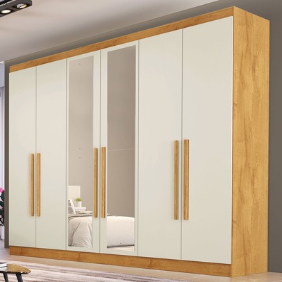 Guarda-Roupa Casal Oslo 6 Portas 6 Gavetas 100% Mdf com Espelho Peroba/Off White - Mademarques