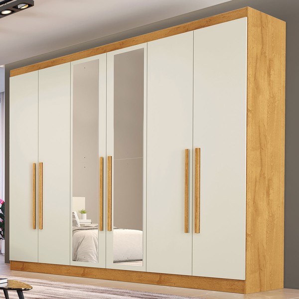 Guarda-Roupa Casal Oslo 6 Portas 6 Gavetas 100% Mdf com Espelho Peroba/Off White - Mademarques