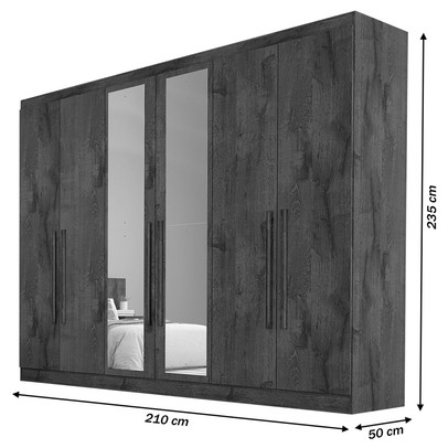 Guarda-Roupa Casal Oslo 6 Portas 6 Gavetas 100% Mdf com Espelho Peroba/Off White - Mademarques