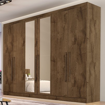 Guarda-Roupa Casal Oslo 6 Portas 6 Gavetas 100% Mdf com Espelho Brauna - Mademarques