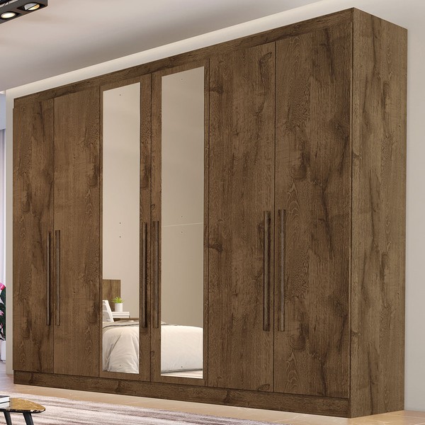 Guarda-Roupa Casal Oslo 6 Portas 6 Gavetas 100% Mdf com Espelho Brauna - Mademarques