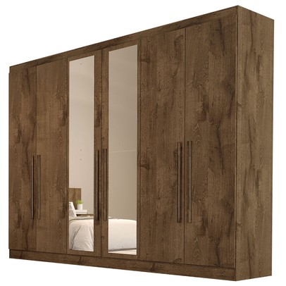 Guarda-Roupa Casal Oslo 6 Portas 6 Gavetas 100% Mdf com Espelho Brauna - Mademarques