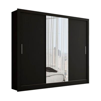 Guarda-Roupa Casal Katherine 3 Portas 3 Gavetas com Espelho Preto - Panorama Móveis