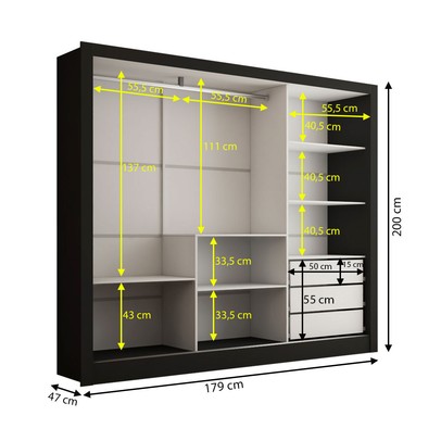 Guarda-Roupa Casal Katherine 3 Portas 3 Gavetas com Espelho Preto - Panorama Móveis