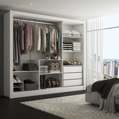 Guarda-Roupa Casal Katherine 3 Portas 3 Gavetas com Espelho Branco - Panorama Móveis
