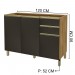 Balcão de Cozinha para Pia 120 Cm 3 Portas 2 Gavetas Castani/Chumbo 6123.3 - Indékes