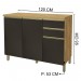 Balcão de Cozinha para Pia 120 Cm 3 Portas 2 Gavetas Castani/Chumbo 6123.17 - Indékes