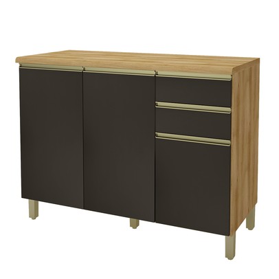 Balcão de Cozinha para Pia 120 Cm 3 Portas 2 Gavetas Castani/Chumbo 6123.17 - Indékes