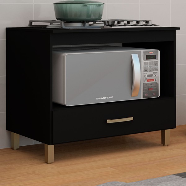 Armário de Cozinha para Cooktop Catar 1 Gaveta Preto - Móveis Sul
