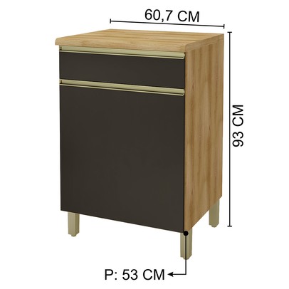 Armário de Cozinha 60 Cm 1 Porta 1 Gaveta 6123.12 Castani/Chumbo - Indékes