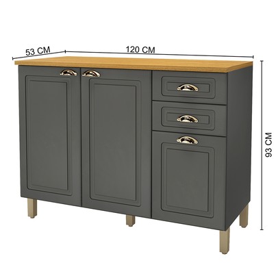 Balcão de Cozinha para Pia 120 Cm 3 Portas 1 Prateleira Chumbo 6171.20 - Indékes