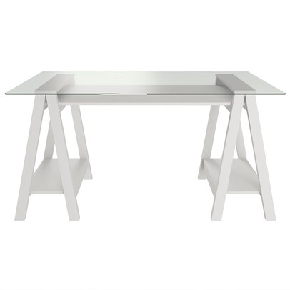 Mesa Escrivaninha Cristal com Tampo de Vidro Branco - Artany Móveis
