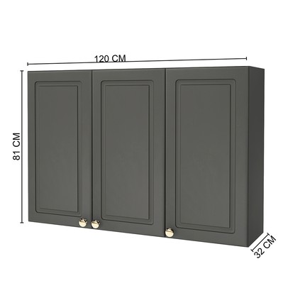 Armário Aéreo Cozinha 120 Cm 3 Portas 2 Prateleiras Chumbo - Indékes