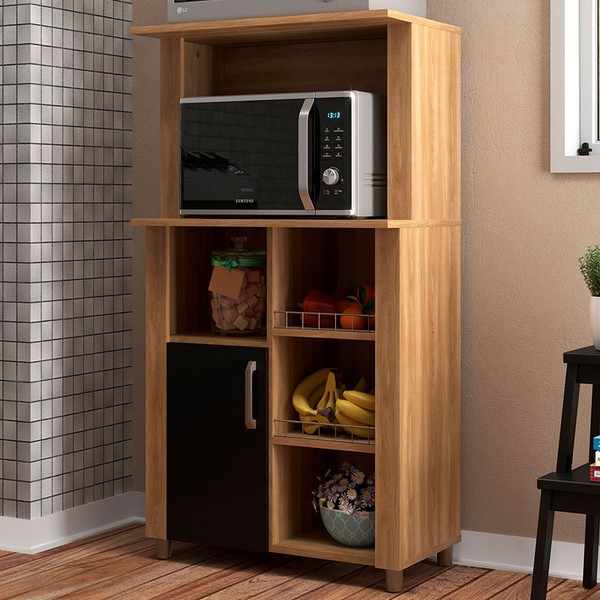 Armário de Cozinha Lyon 1 Porta 3 Prateleiras com Fruteira Manchester/Preto - Móveis Sul