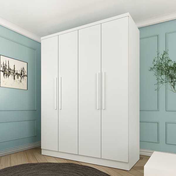 Guarda-Roupa Solteiro Amsterdam 4 Portas 2 Gavetas Neve - Tcil Móveis