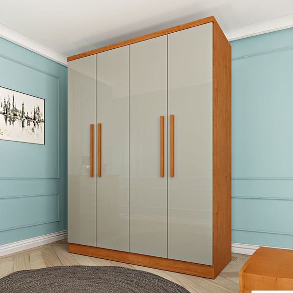 Guarda-Roupa Solteiro Amsterdam 4 Portas 2 Gavetas Cinamomo/Off White - Tcil Móveis