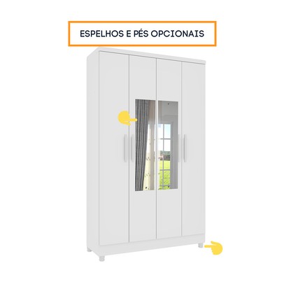 Guarda-Roupa Solteiro Amsterdam 4 Portas 2 Gavetas com Espelho Neve - Tcil Móveis