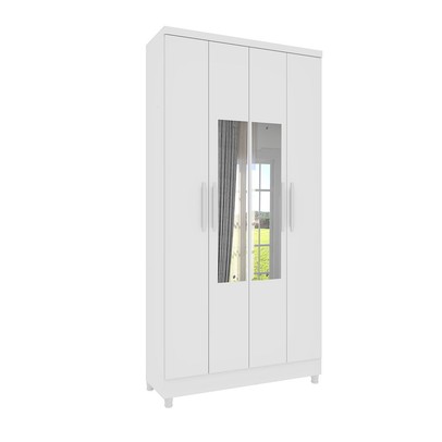 Guarda-Roupa Solteiro Amsterdam 4 Portas 2 Gavetas com Espelho Neve - Tcil Móveis